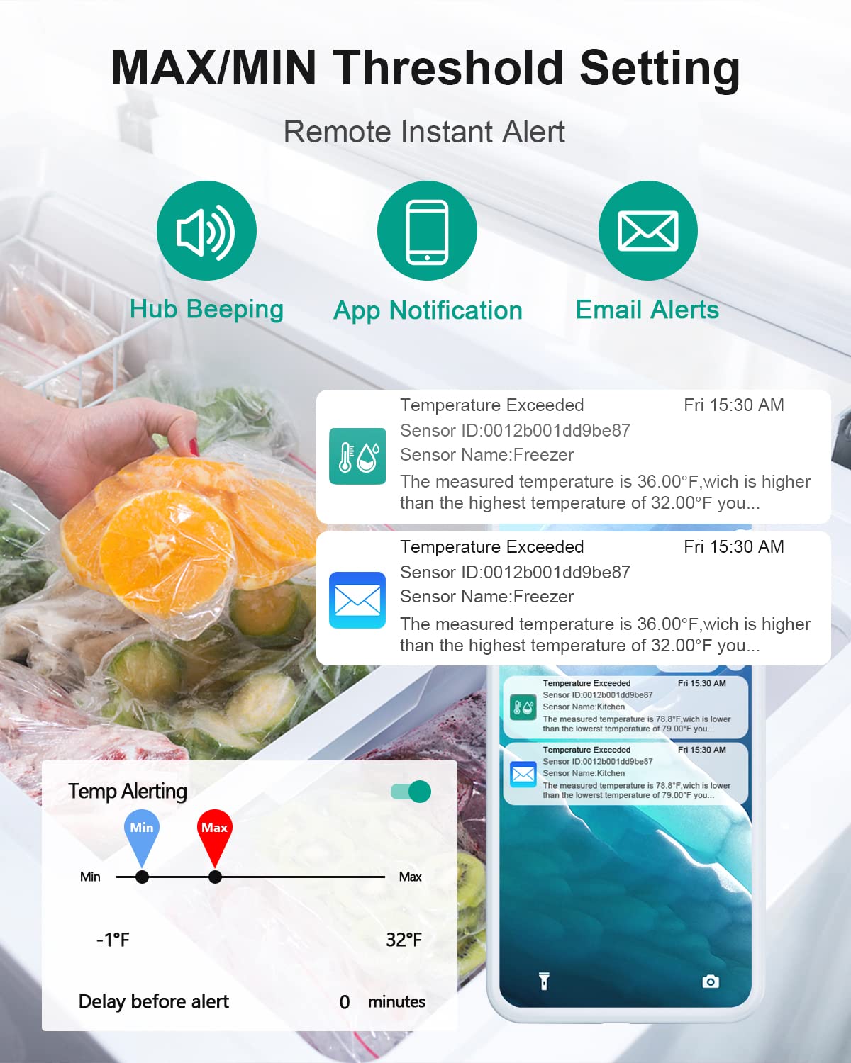 MOCREO sensor probe for precise temp tracking in freezers