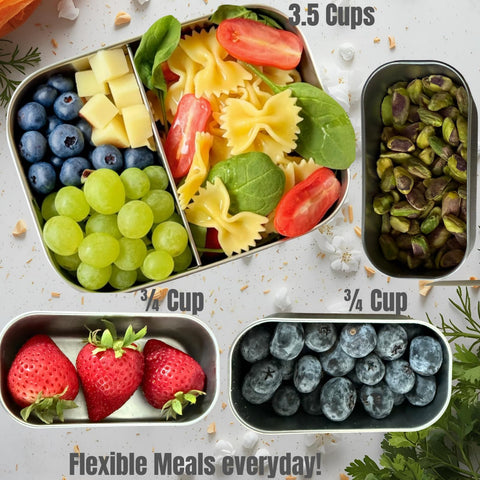 Modaniam stainless steel bento divider shows organized three compartments for easy meal prep.