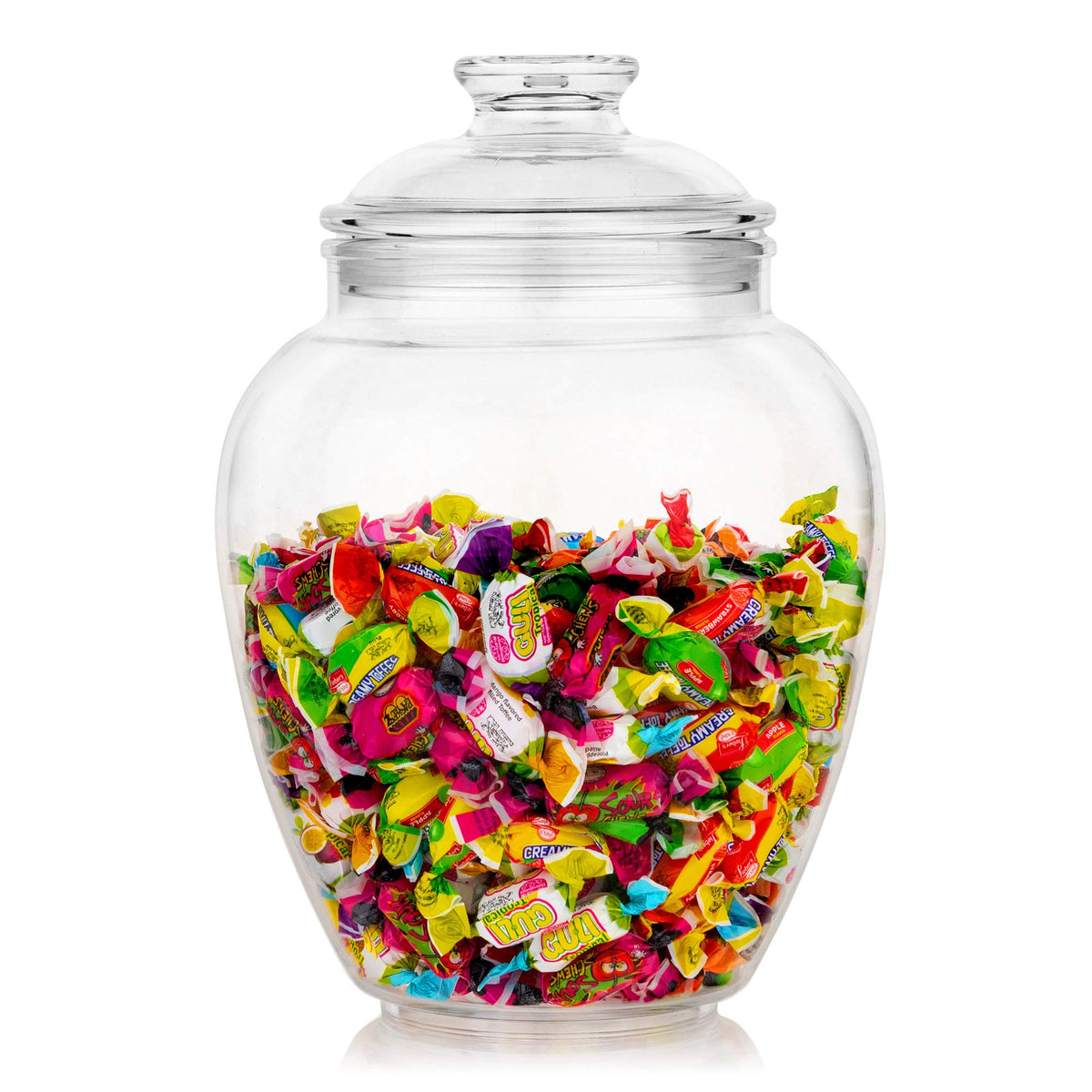 Modern Innovations 128-ounce candy jar with lid showing secure airtight seal for fresher treats