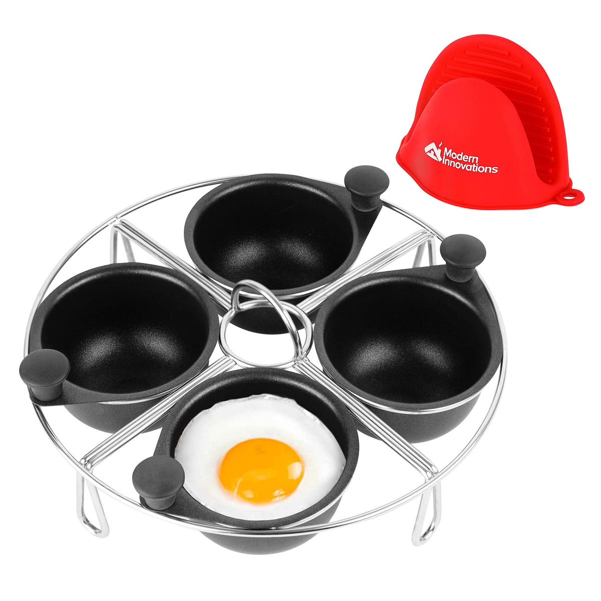Modern Innovations 4-Cup Egg Poacher Tray with nonstick cups for perfectly poached eggs