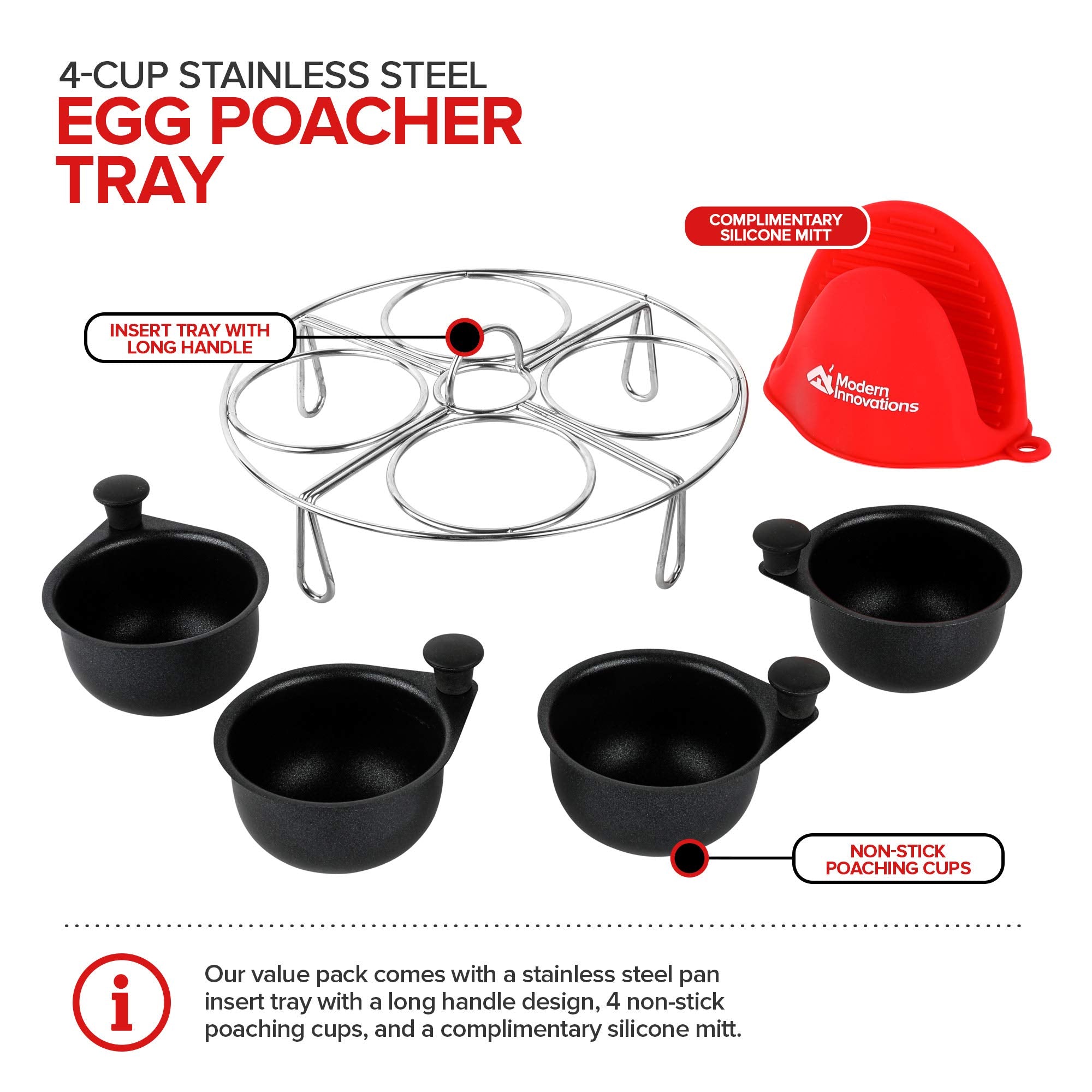 Modern Innovations egg-poacher-cups with quick-release handles for easy lifting