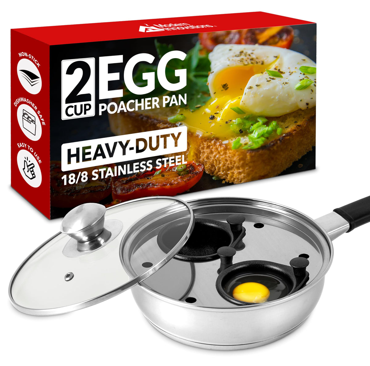 Modern Innovations egg poacher pan top view with dual cups for perfect poached eggs