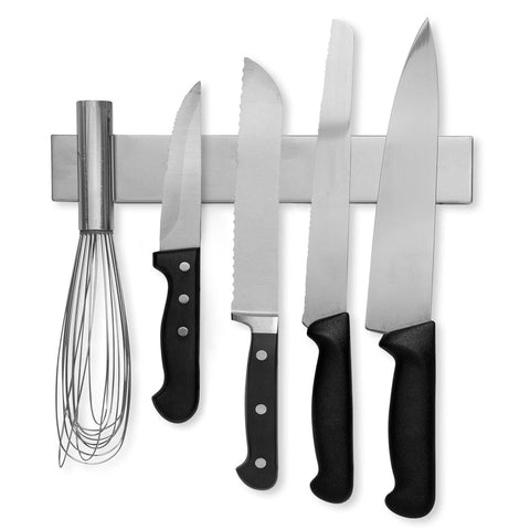 Modern Innovations 10-inch magnetic knife bar mounted on wall for easy access