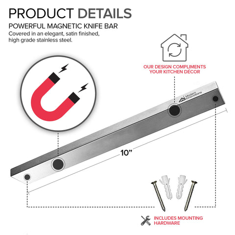 Modern Innovations magnetic knife bar holds large knives securely for safe storage