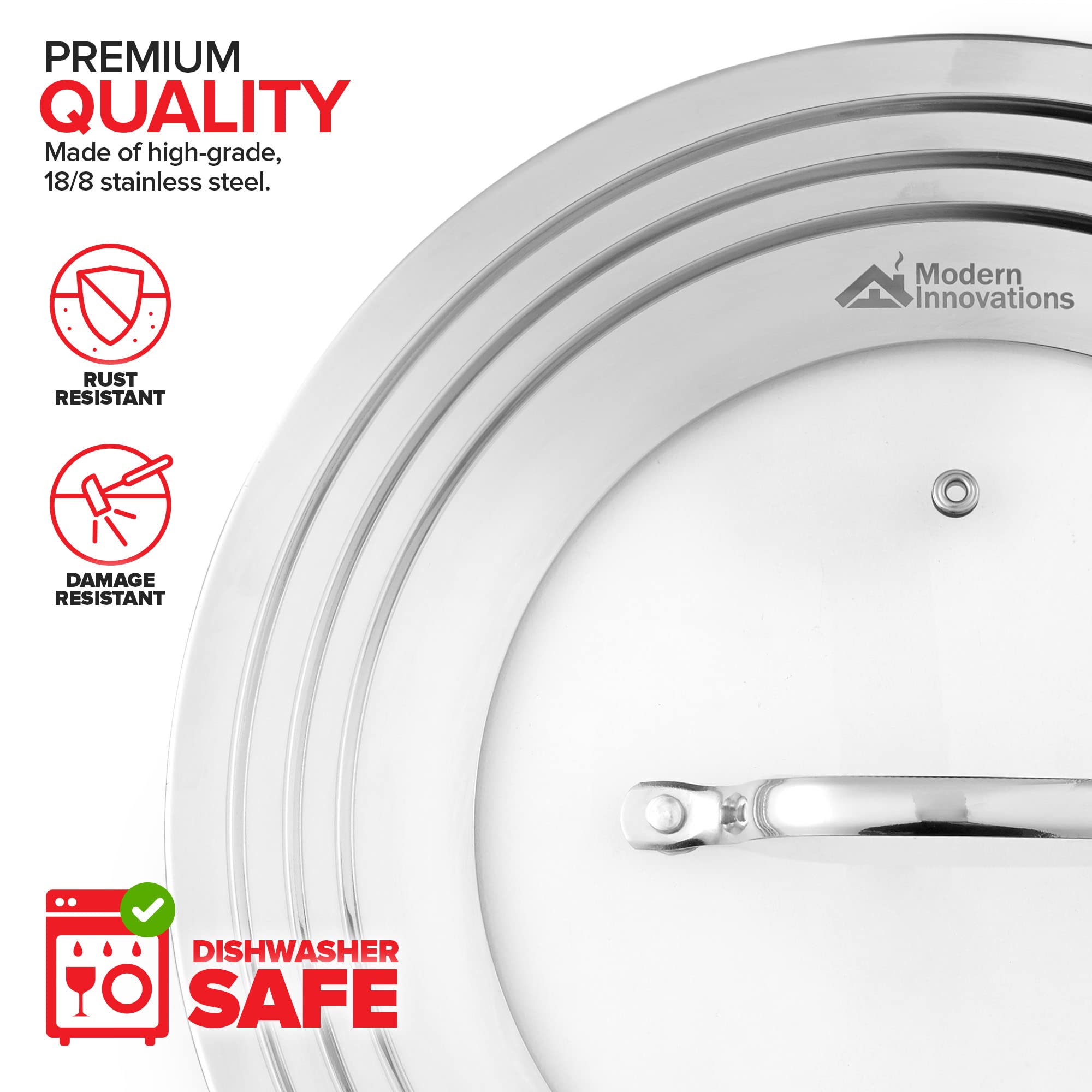 Modern Innovations stainless steel lid with durable handle for safe lifting