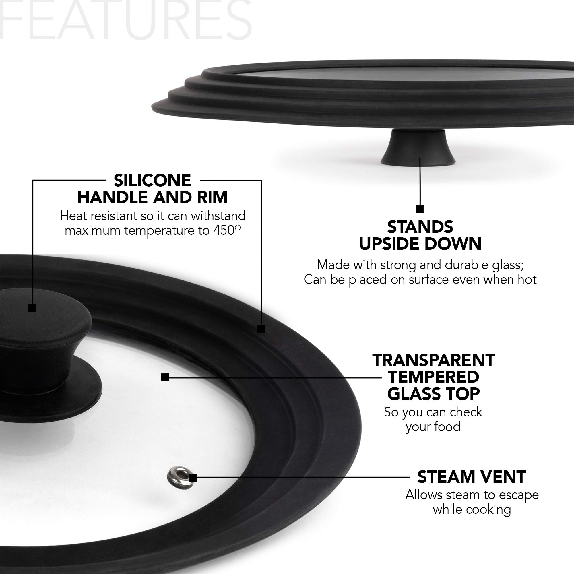 Modern Innovations universal lid 9-inch glass top highlights clear viewing during simmering.