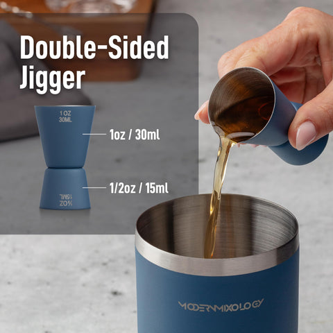 Modern Mixology matte blue finish resists fingerprints and stains.