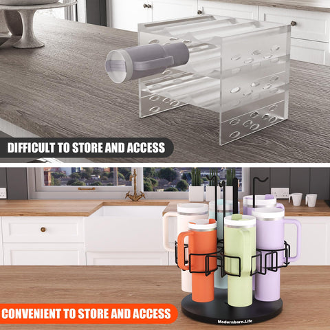 Modernbarn.life rotating tumbler rack 360-degree access in action
