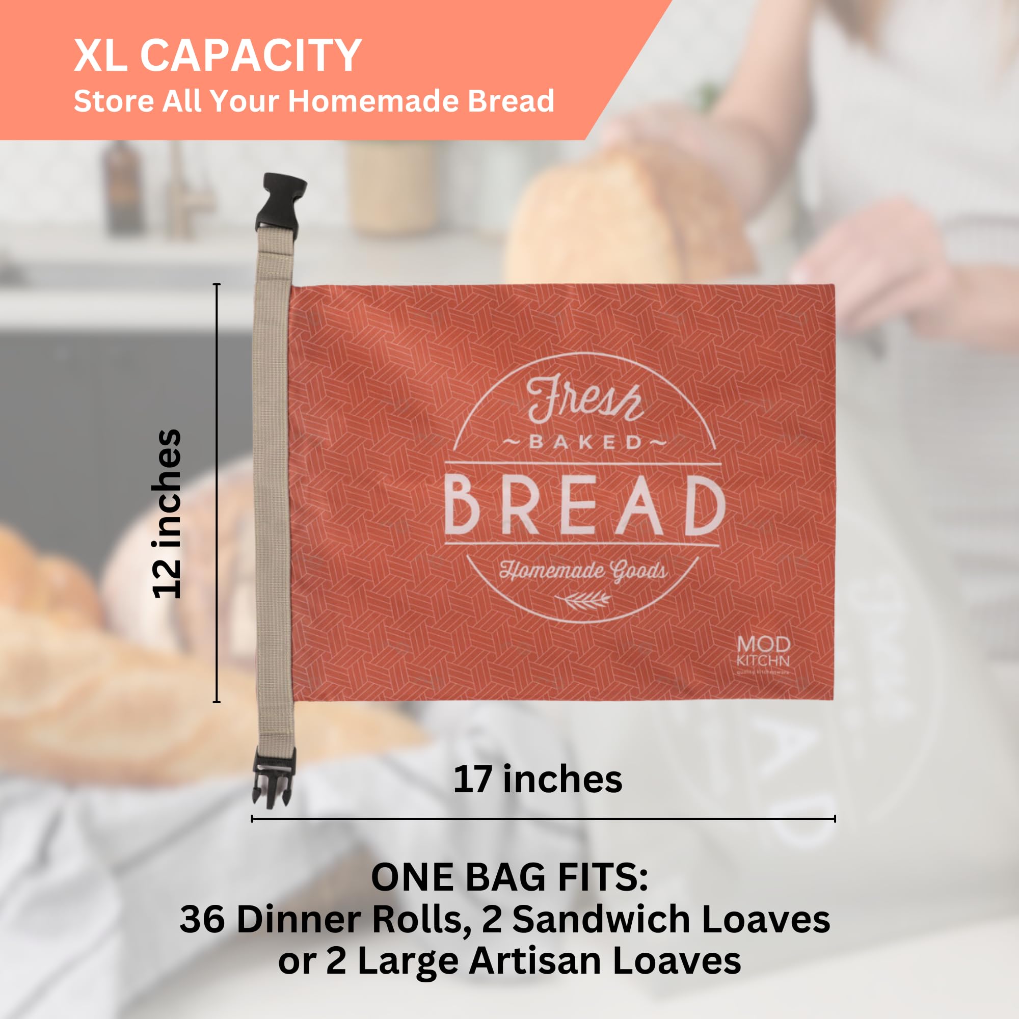 Sleek ModKitchn bread bags on the kitchen counter for storage.