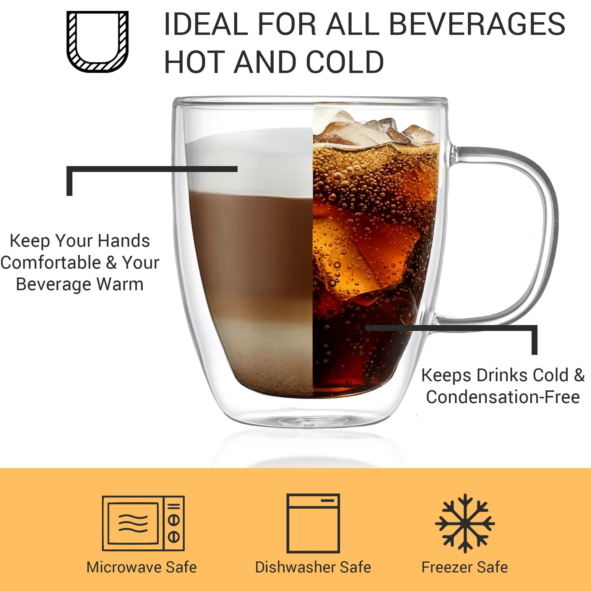Modvera clear espresso mug shows latte art while preventing exterior condensation