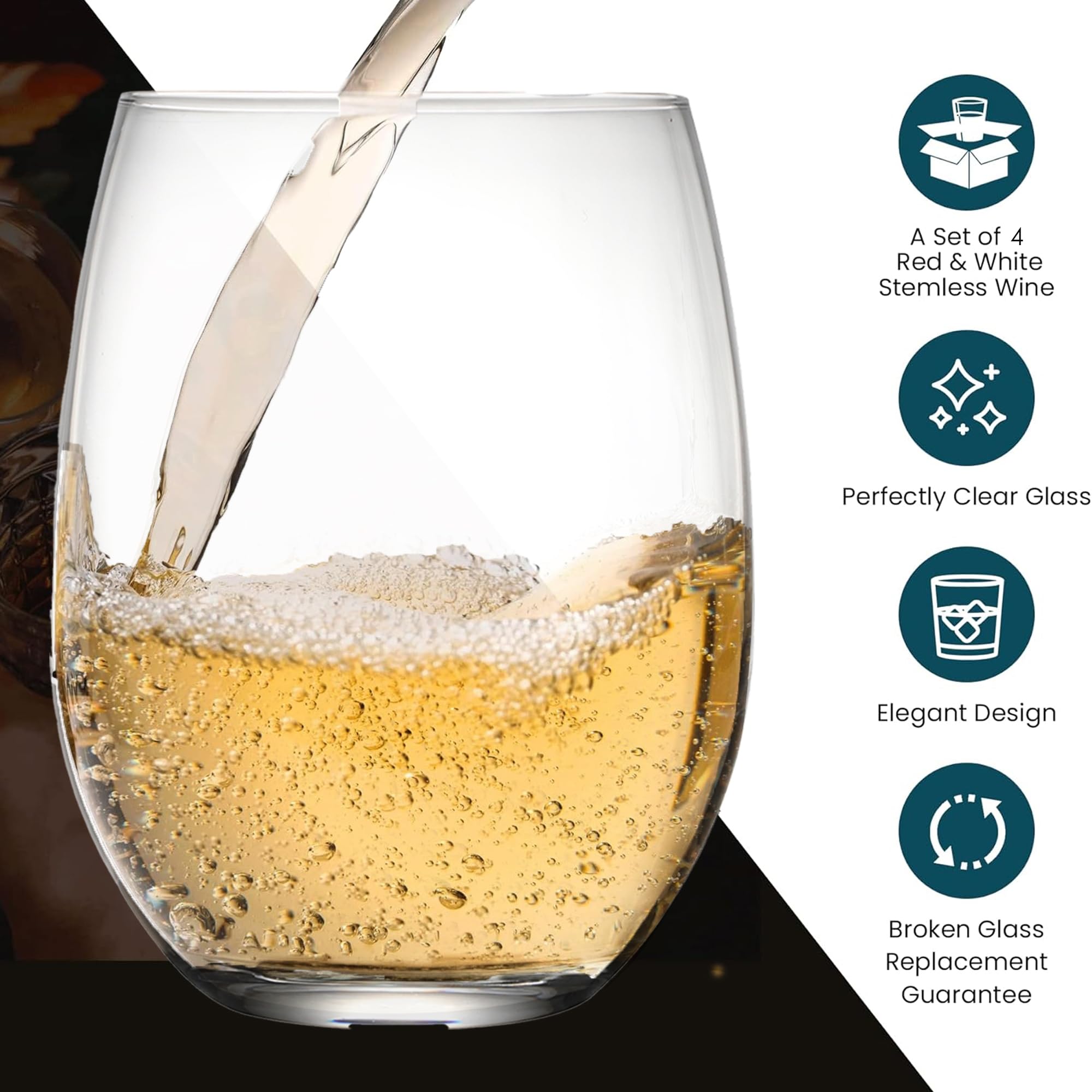 Modvera crystal-clear wine glasses add sophistication to meals.