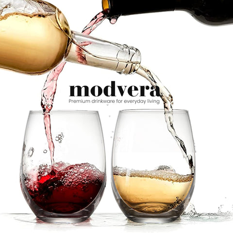 Modvera dishwasher-safe wine glasses for easy cleanup.