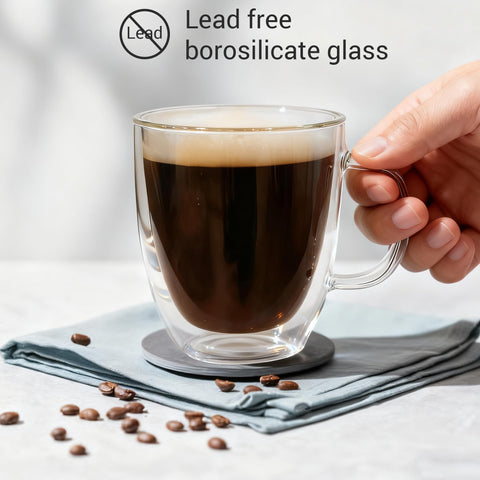 Modvera transparent mug showcases beverage color and latte art beautifully