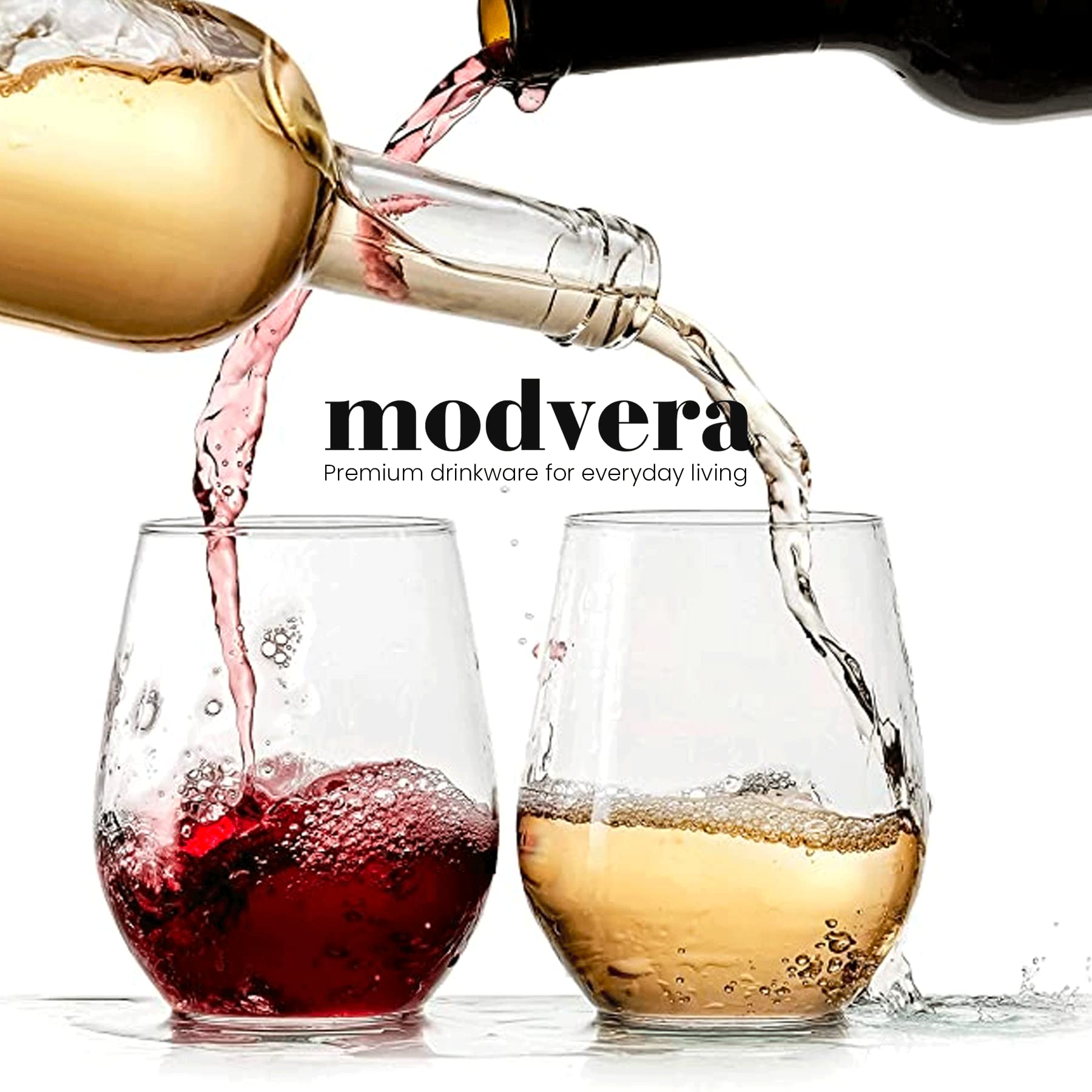 Modvera stemless 18oz glass with aeration during swirling