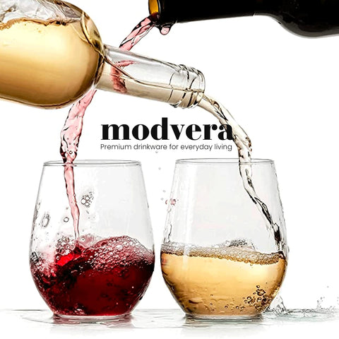 Modvera stemless 18oz glass with aeration during swirling