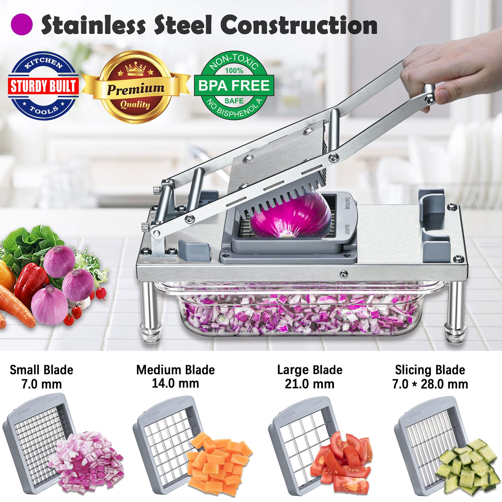 Moeuonb vegetable chopper for quick onion dicing with minimal effort