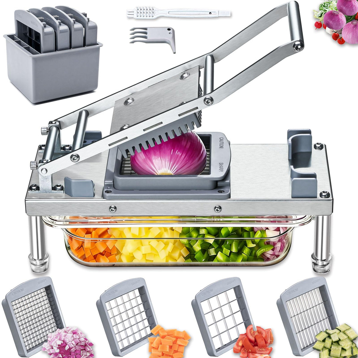 Moeuonb stainless steel vegetable chopper top view with four blades