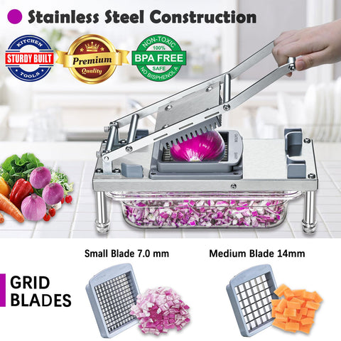 Moeuonb eight-blade chopper with interchangeable blades enables precise slicing and dicing.