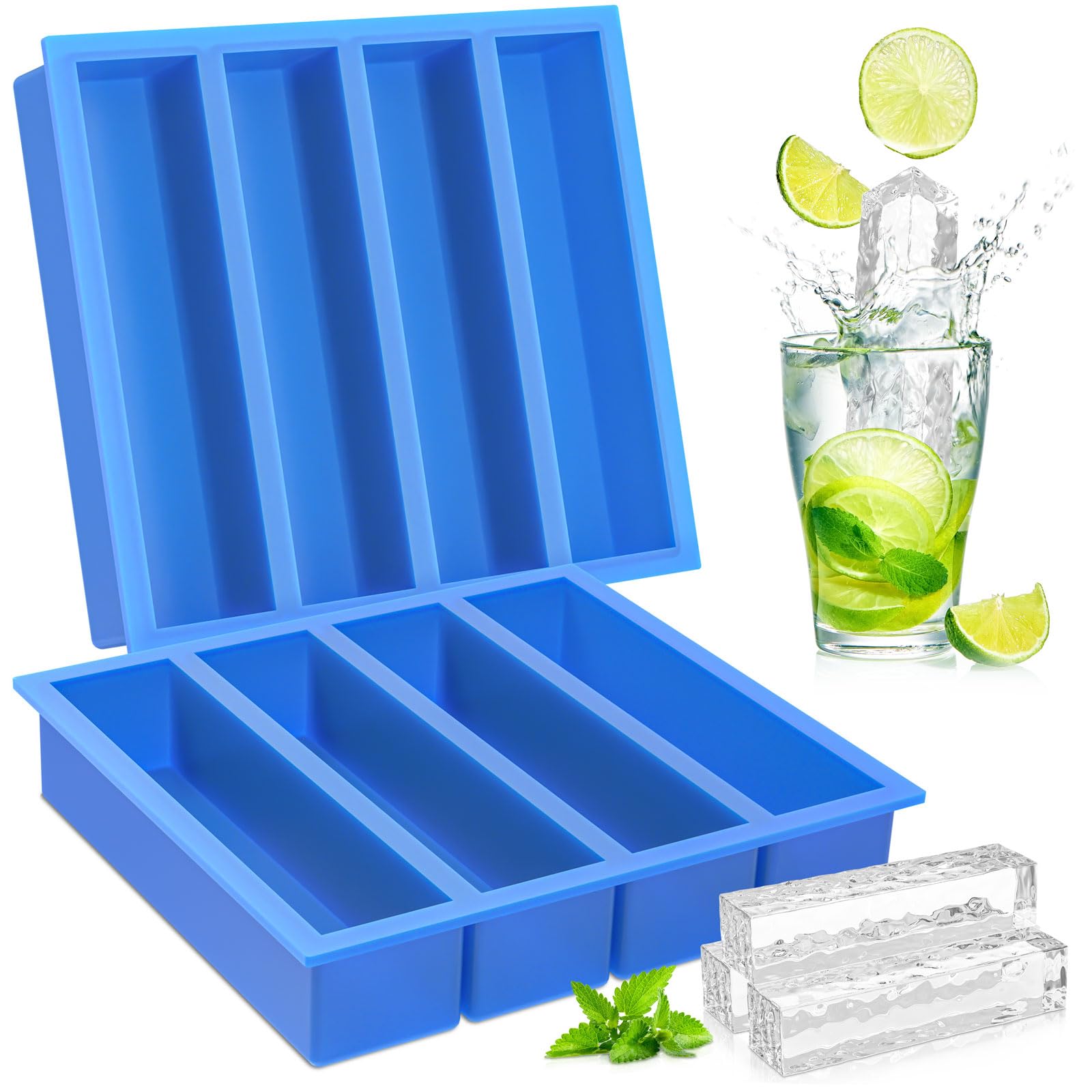 Moflekja large blue ice cube tray top view for elegant, slow-melting rectangles ideal for cocktails