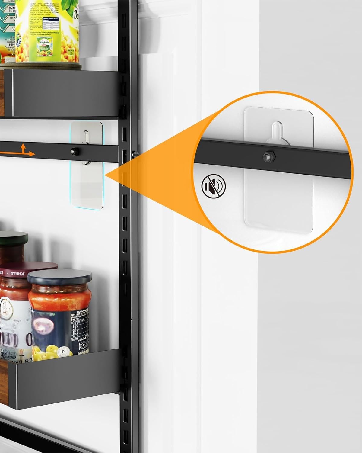 Close up of Moforoco metal construction on the pantry organizer