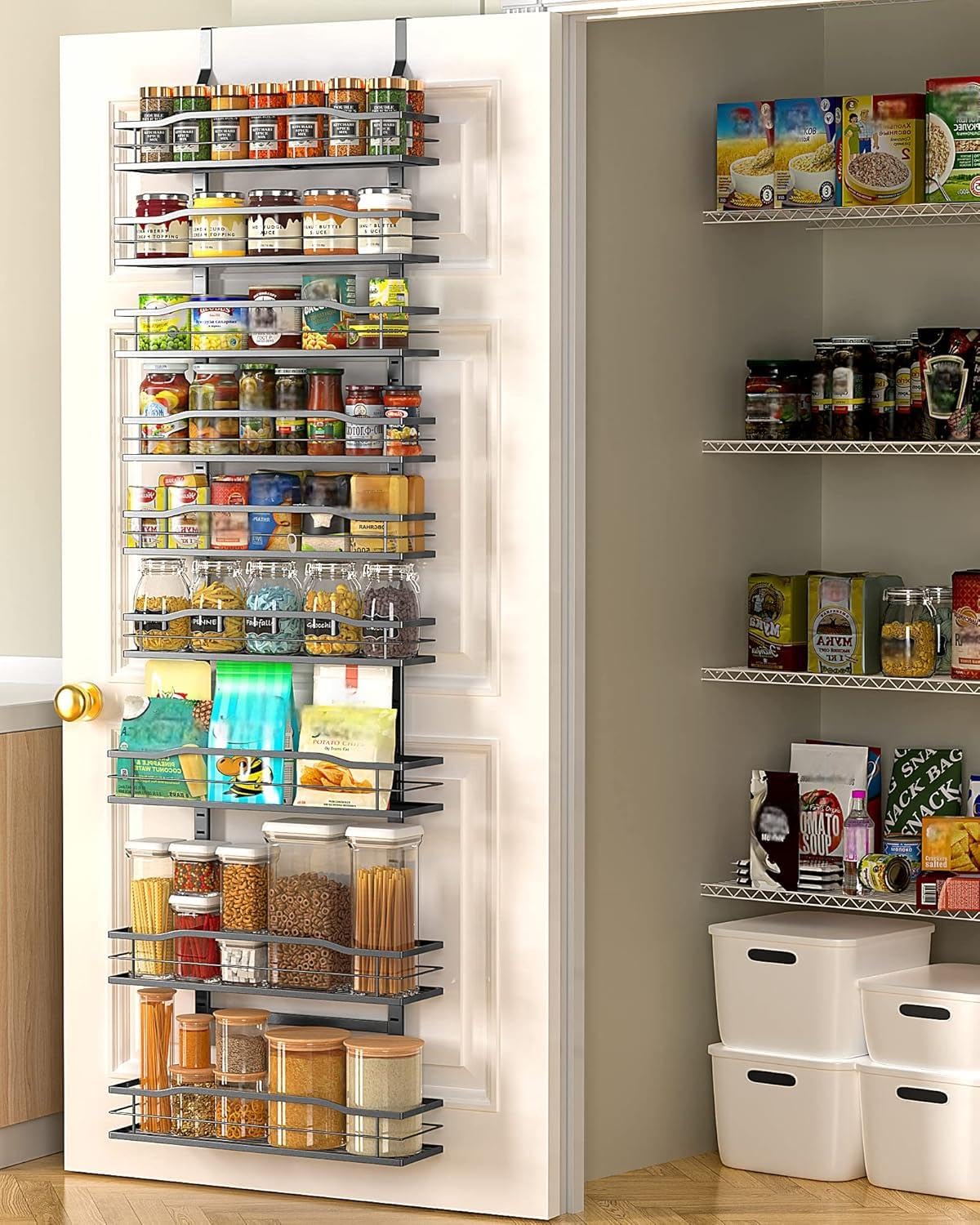 Moforoco 9-tier door pantry organizer demonstrates space-saving design.