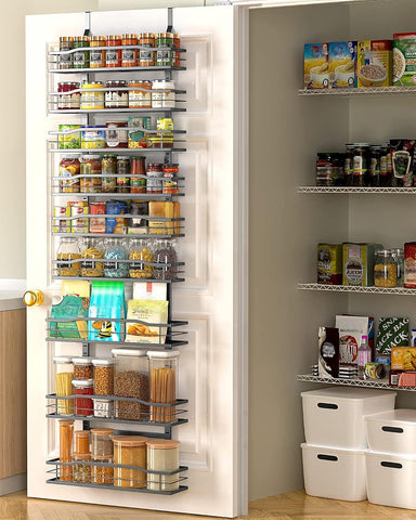 Moforoco 9-tier door pantry organizer demonstrates space-saving design.