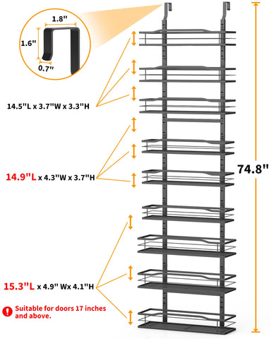 Moforoco black hanging spice rack on a door.