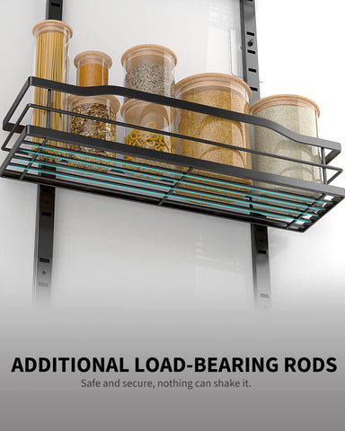Moforoco black pantry shelves demonstrating tool-free installation.
