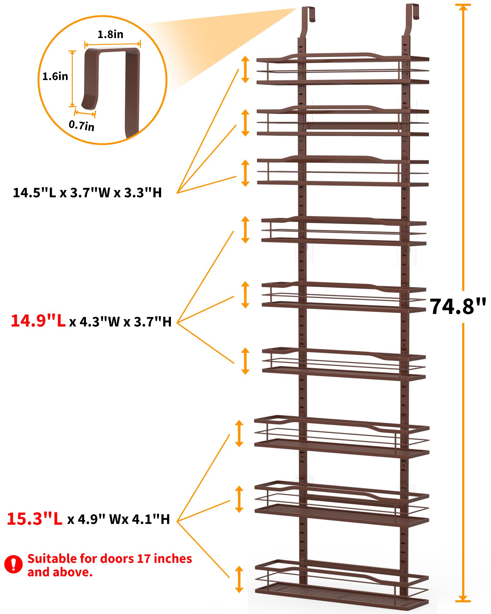 Moforoco Bronze 9-Tier spice shelves on door save space