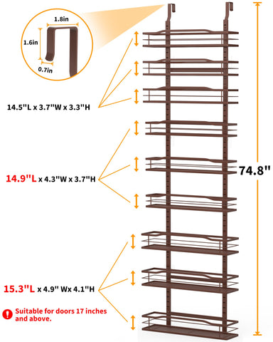 Moforoco Bronze 9-Tier spice shelves on door save space