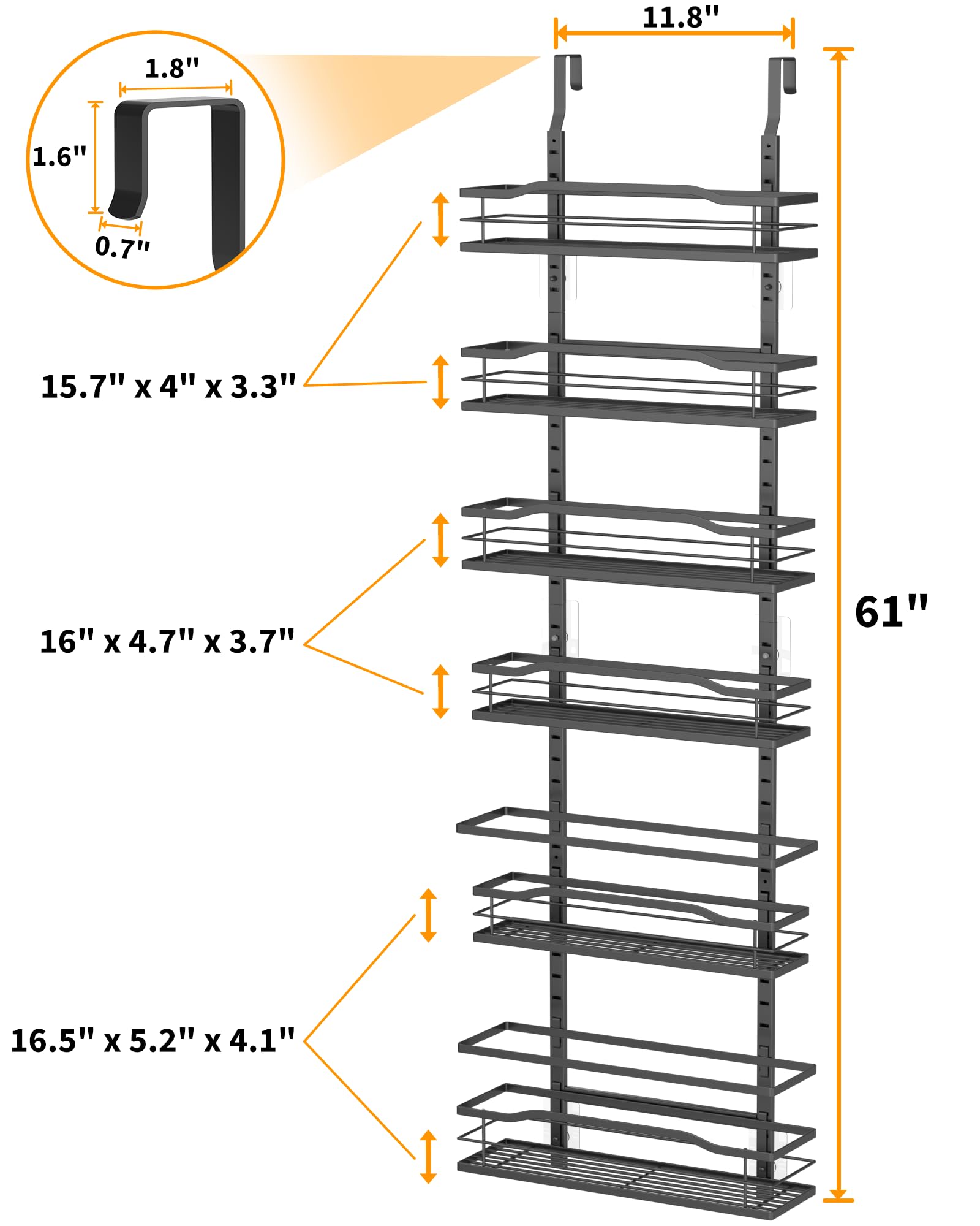 Close-up of Moforoco pantry organizer's durable metal frame and secure shelf spacing.