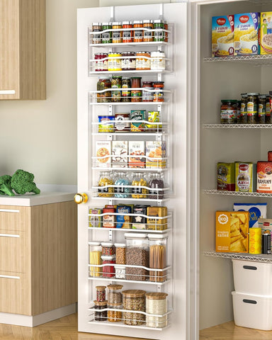 Moforoco white 9-tier pantry organizer, front view, saving door space