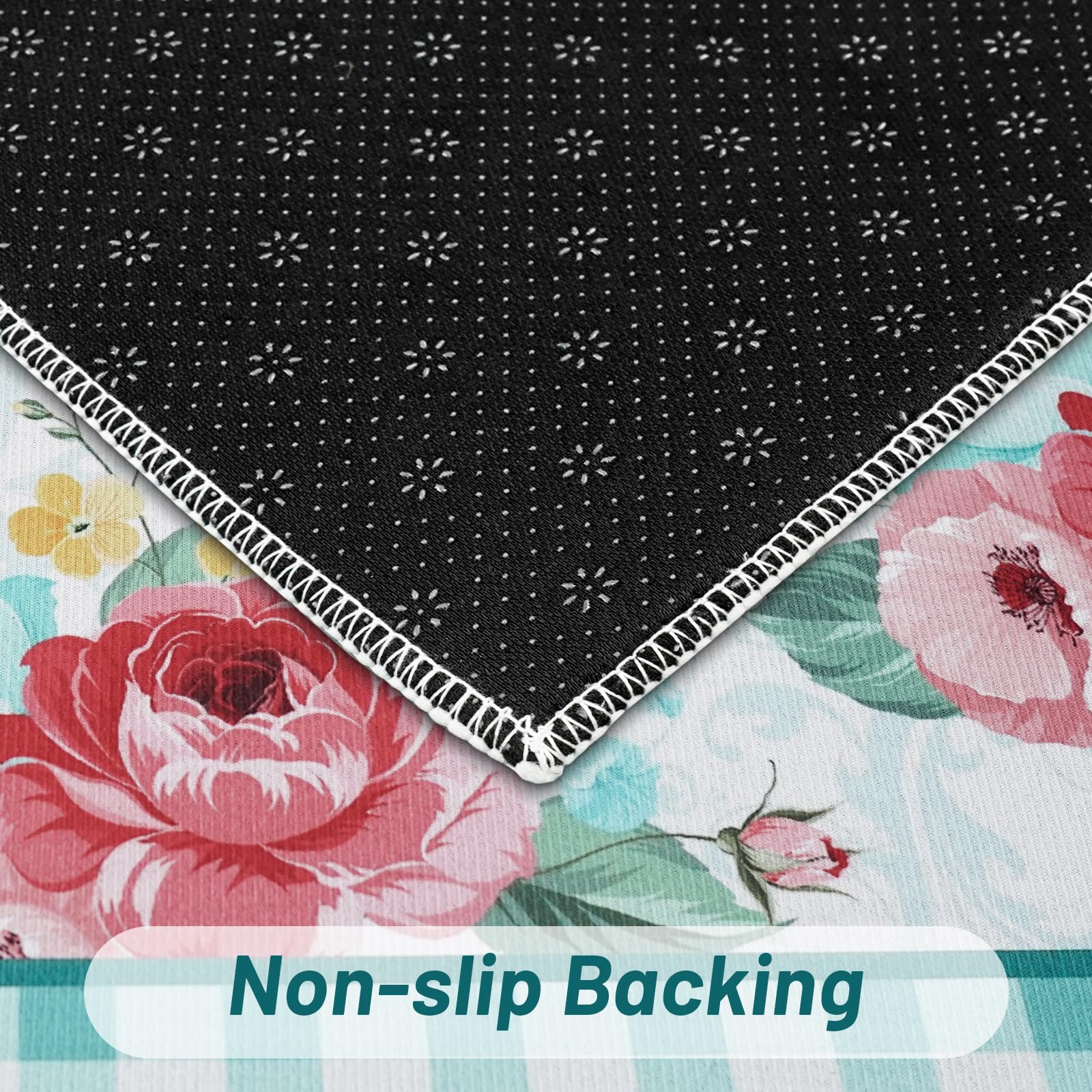 Mofvugz non-skid backing kitchen rug—keeps mats securely in place on busy floors.