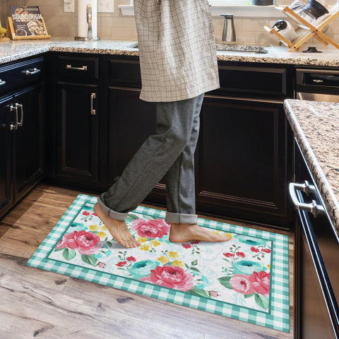 Mofvugz washable kitchen mats—wipe clean or machine wash for easy care.