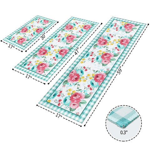 Mofvugz red-teal floral kitchen rug 17x47—ample coverage for prep and cleanup zones.