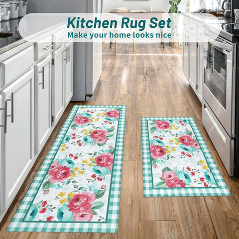 Mofvugz red-teal floral kitchen rug 17x59—long runner ideal for kitchen aisles.