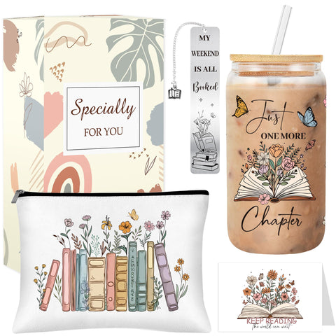 MOIZYNG book lover glass cup 16oz with floral art for cozy reading