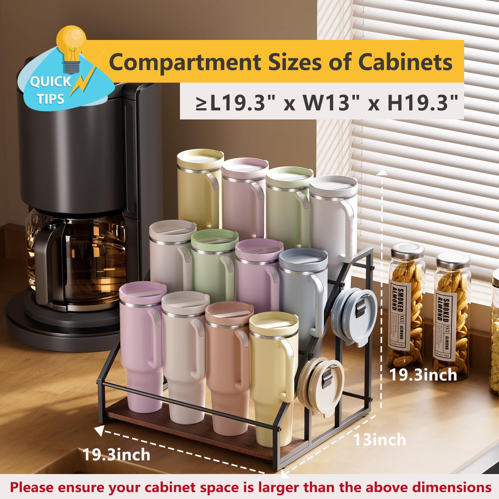 MOJOHAND Owala 40oz tumbler holder organized beside other cups.