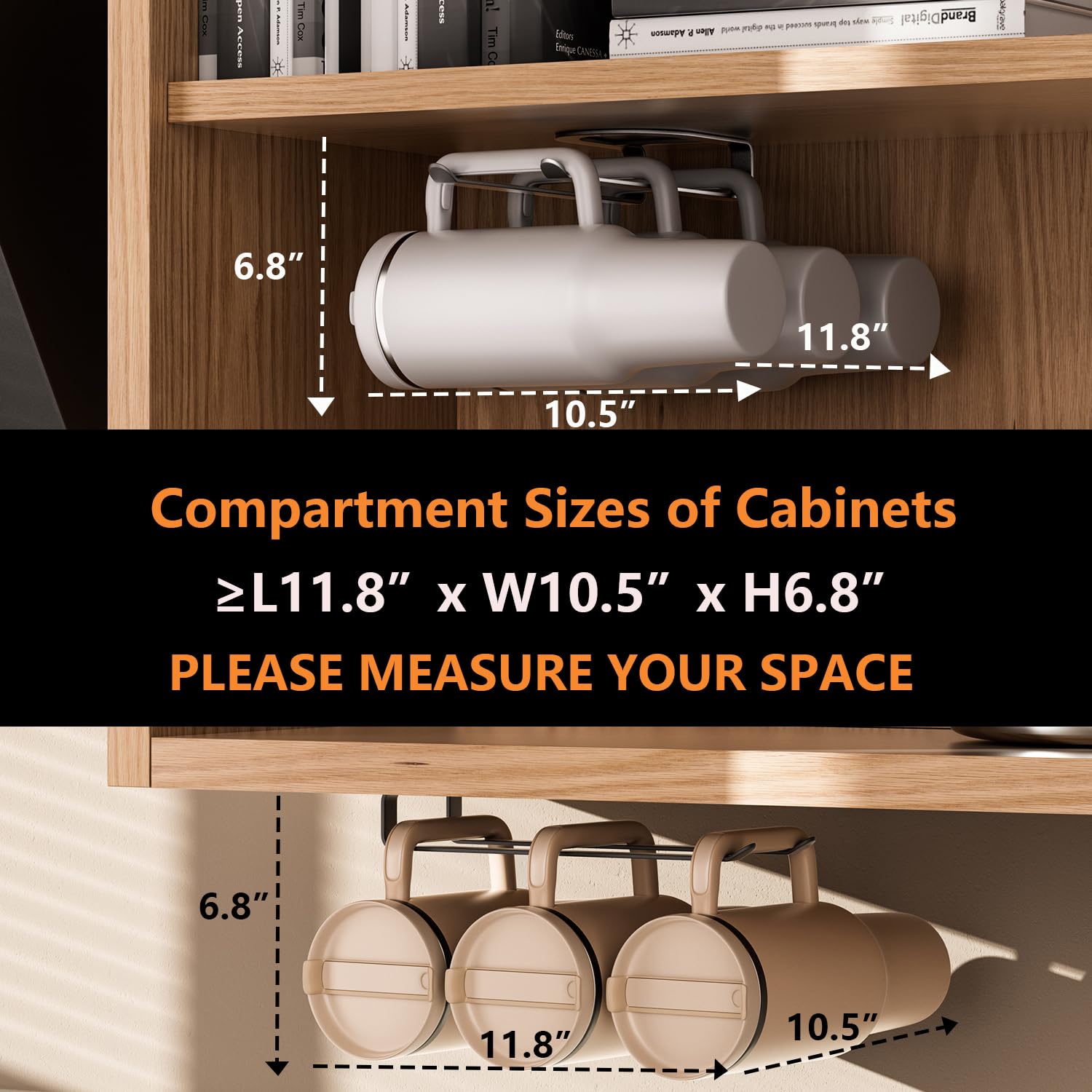 MOJOHAND pantry storage rack maximizes cabinet space for cups and accessories