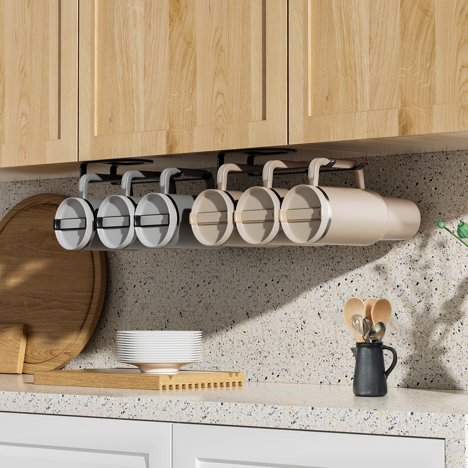 MOJOHAND screw-fixed bottle rack provides sturdy, sag-free storage