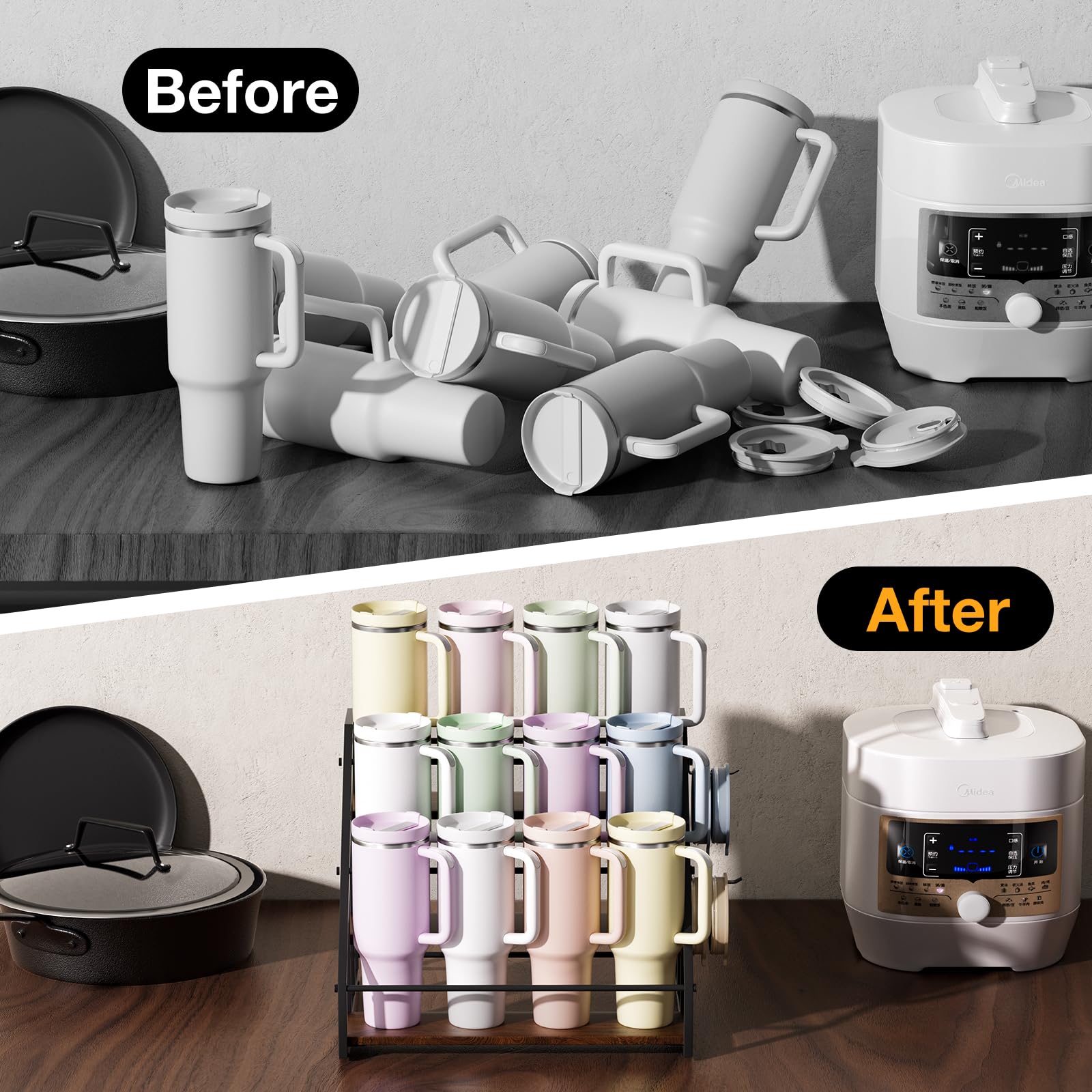 MOJOHAND space-saving rack helps keep cups tidy during gatherings.