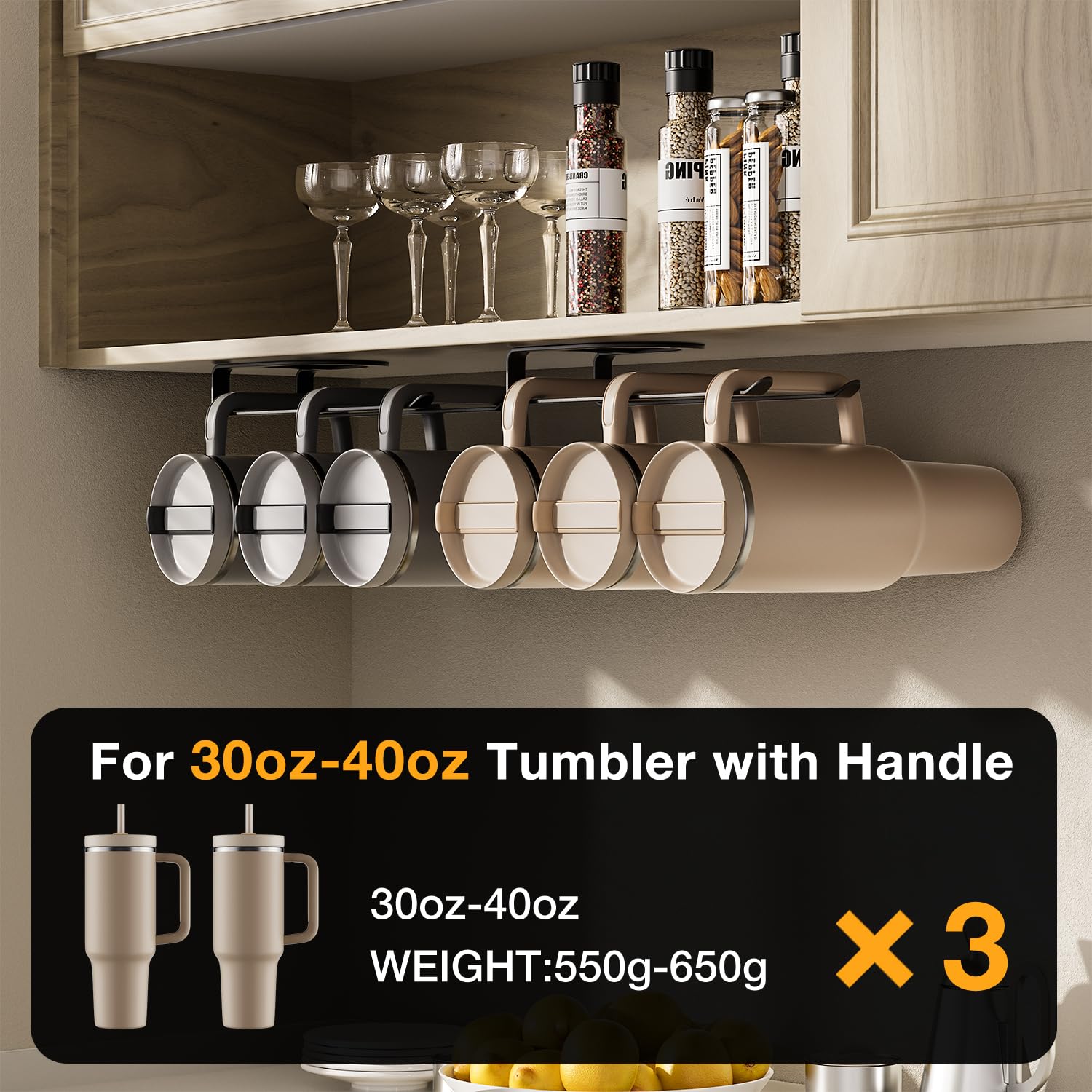 MOJOHAND space-saving design helps organize multiple tumblers in tight spaces