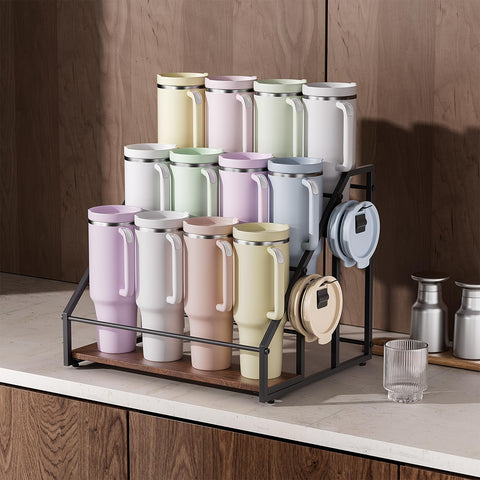 MOJOHAND Stanley 40oz tumbler rack with lid storage for easy access.
