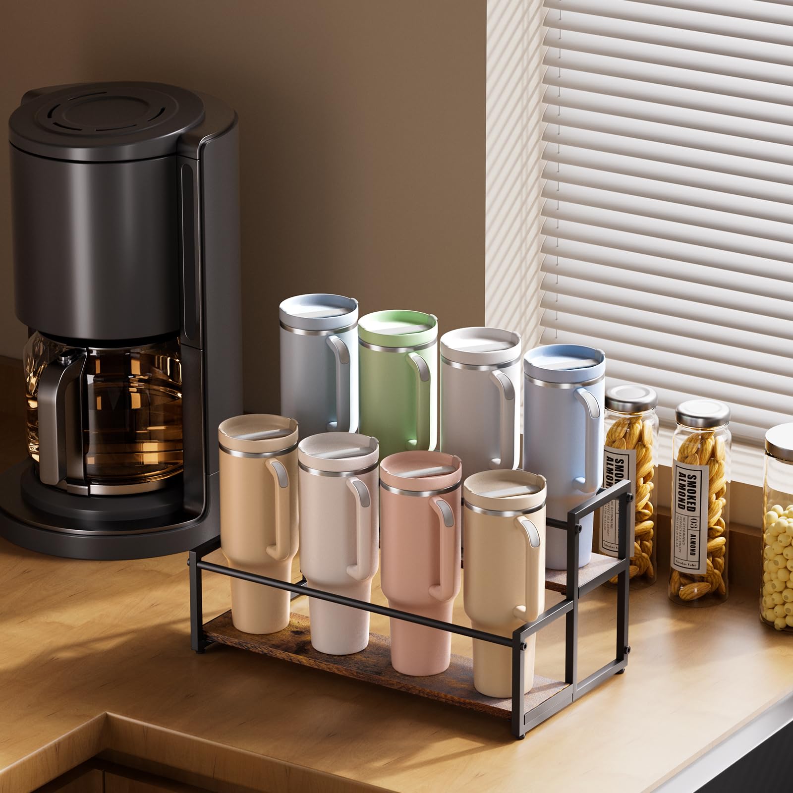 MOJOHAND wine bottle and cup storage rack doubles as casual display