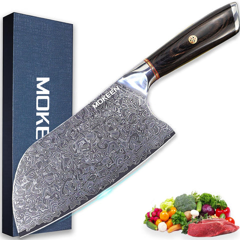 MOKEEN cleaver 7 inch blade with Damascus pattern for precise slicing