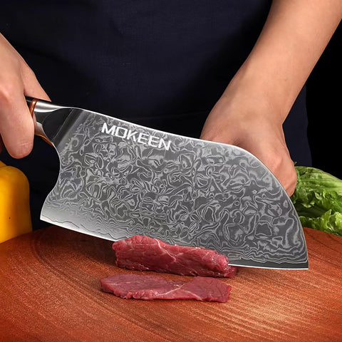 MOKEEN cleaver wood handle full tang for balanced grip