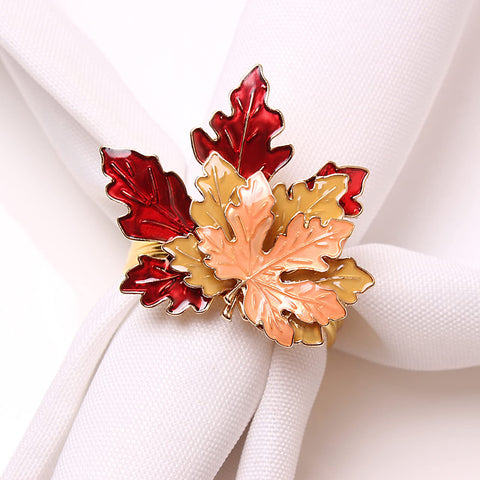 Mokylor maple leaf napkin ring durable electroplated surface for reuse.