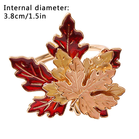 Mokylor maple leaf napkin ring styled for holiday decorating and events.