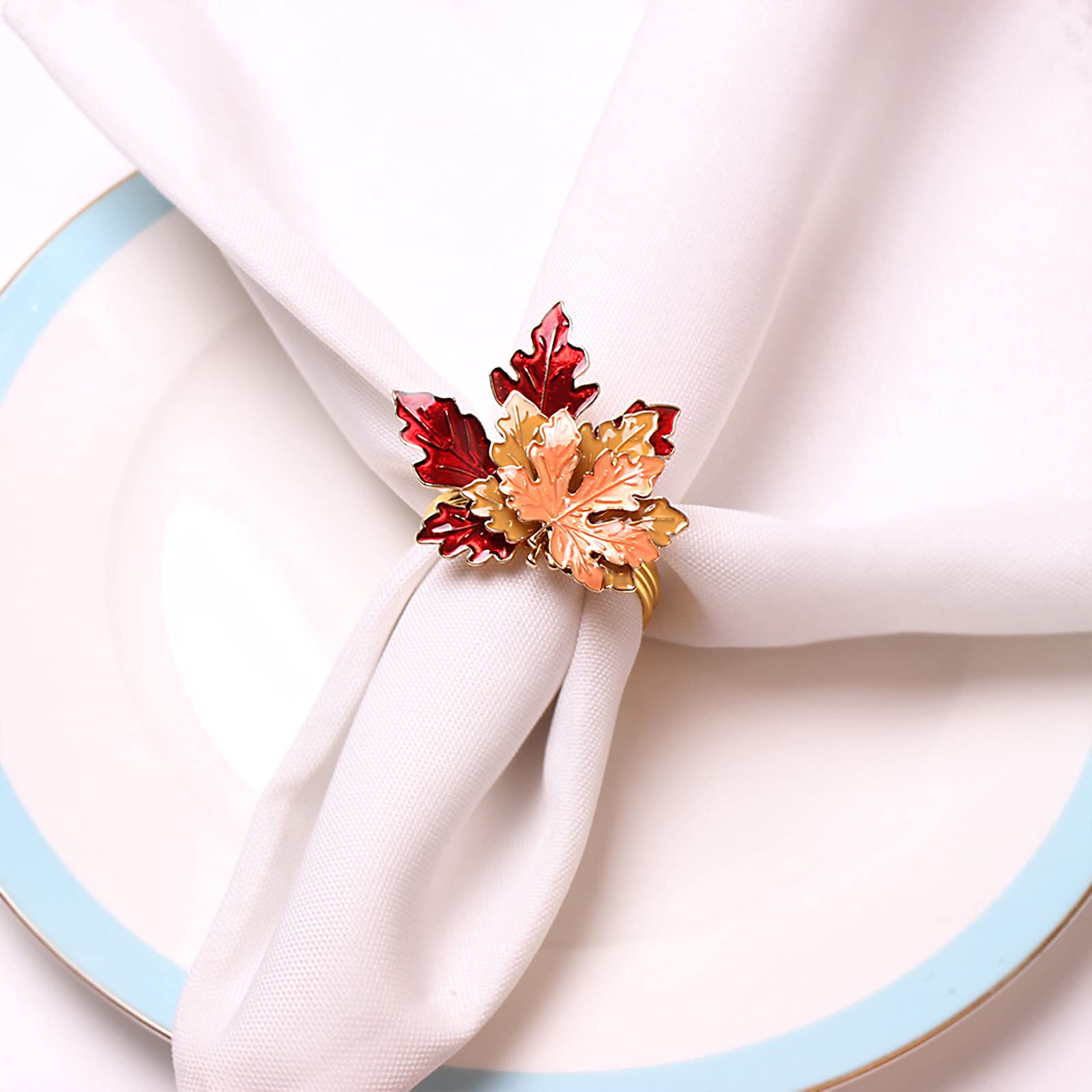 Mokylor maple leaf napkin ring set displayed in packaging for seasonal gifting.