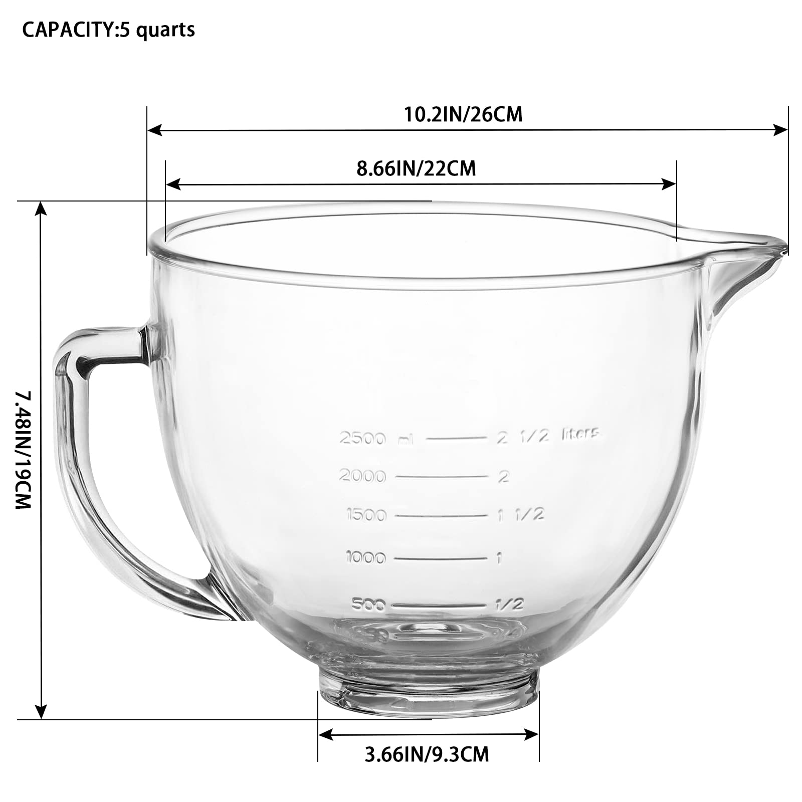 MOLIGOU 5 qt glass mixing bowl with pour spout for clean pouring.